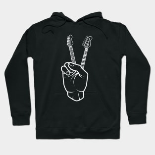 Guitar and Bass Outline Hand Peace Sign Dark Theme Hoodie